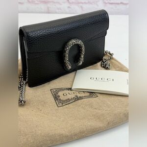 Authentic Gucci Dionysus Super Mini Black Leather Chain Bag